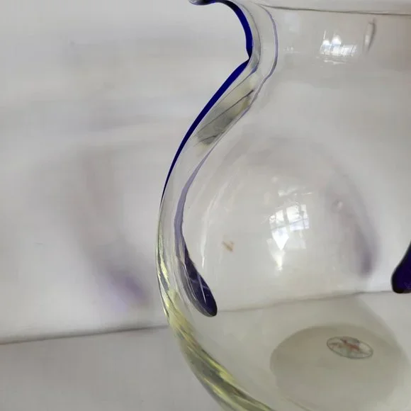 Vintage POSCHINGER Clear and Cobalt Tri-Tadpole Tear Drop Vase